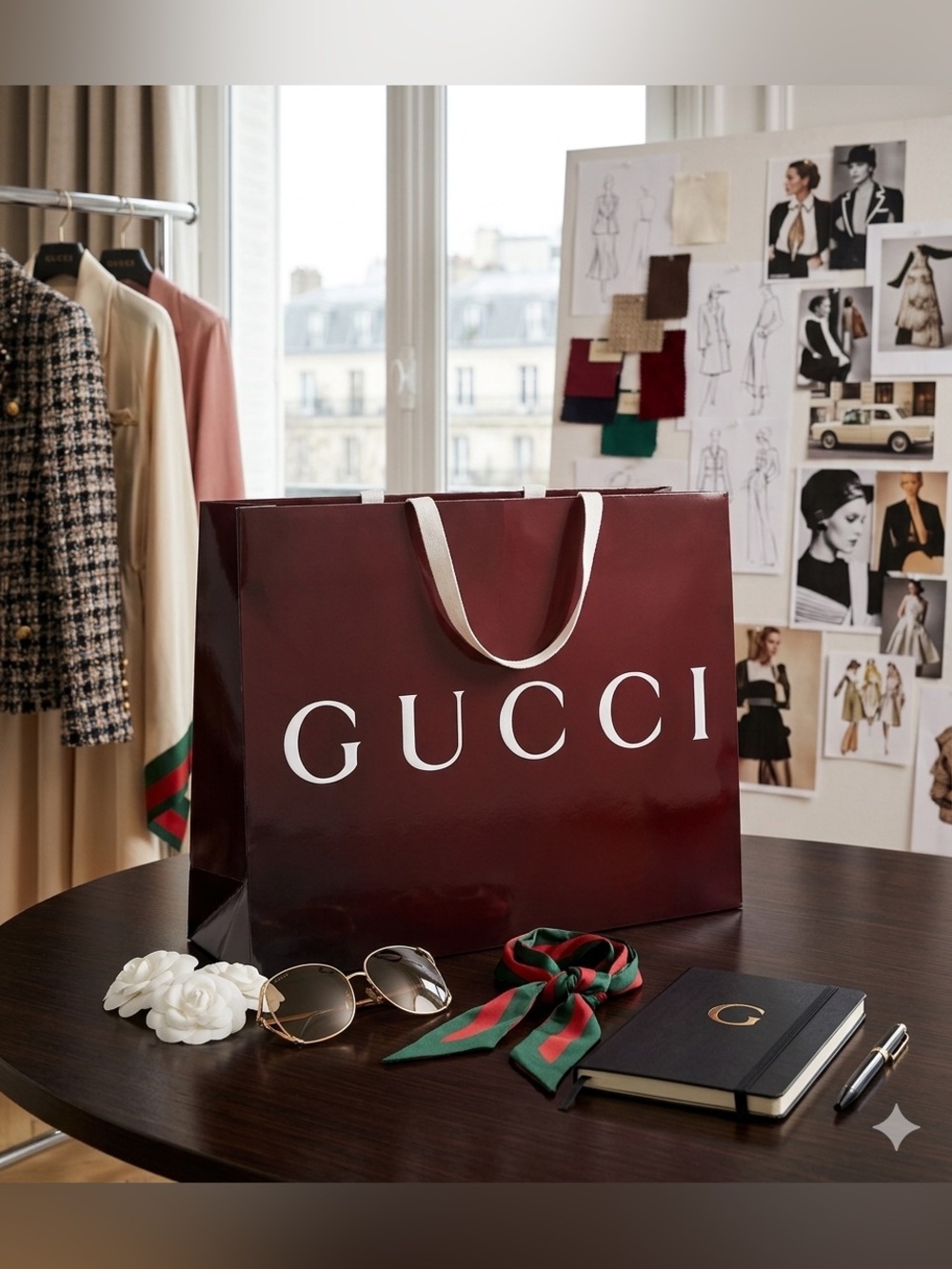 Gucci Large Burgundy Glossy Shopping Bag White Rope Handles Authentic 19x14x6.5”